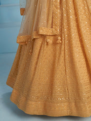 Beige Gold Embroidered Lehenga Choli with Sheer Dupatta