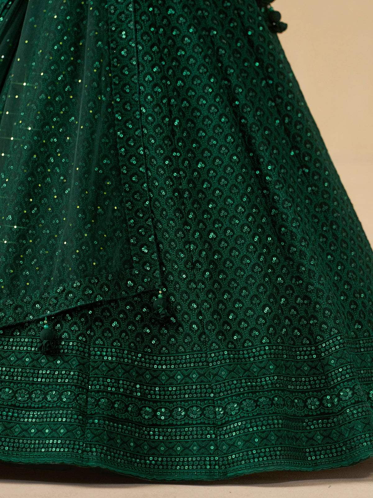 Dark Green Embroidered Lehenga Choli with Matching Sheer Dupatta