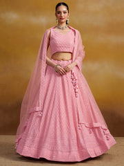 Light Pink Embroidered Lehenga Choli with Matching Sheer Dupatta