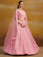 Light Pink Embroidered Lehenga Choli with Matching Sheer Dupatta