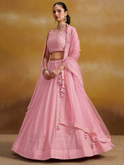Light Pink Embroidered Lehenga Choli with Matching Sheer Dupatta