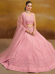 Light Pink Embroidered Lehenga Choli with Matching Sheer Dupatta