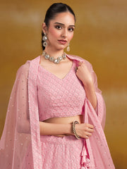 Light Pink Embroidered Lehenga Choli with Matching Sheer Dupatta