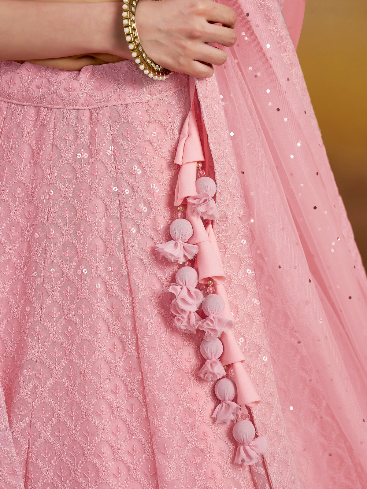 Light Pink Embroidered Lehenga Choli with Matching Sheer Dupatta