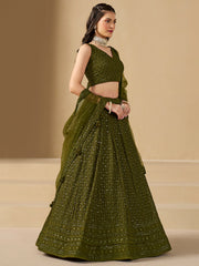 Mehndi Green Embroidered Lehenga Choli with Matching Sheer Dupatta