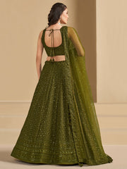 Mehndi Green Embroidered Lehenga Choli with Matching Sheer Dupatta