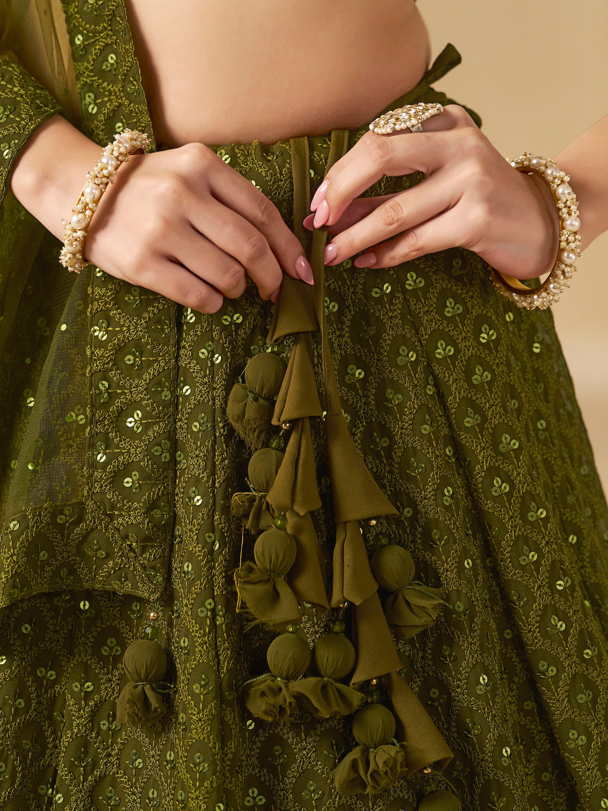 Mehndi Green Embroidered Lehenga Choli with Matching Sheer Dupatta