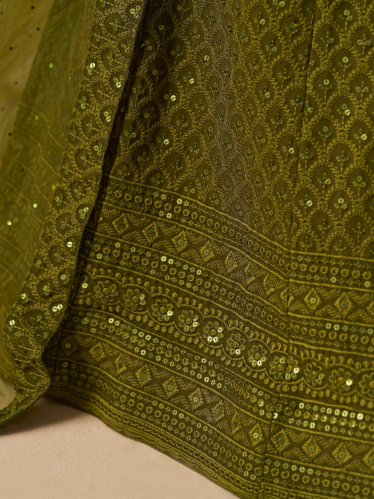 Mehndi Green Embroidered Lehenga Choli with Matching Sheer Dupatta