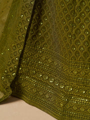 Mehndi Green Embroidered Lehenga Choli with Matching Sheer Dupatta