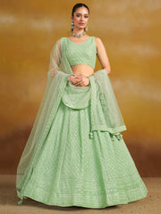 Mint Green Embroidered Lehenga Choli with Matching Sheer Dupatta