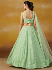 Mint Green Embroidered Lehenga Choli with Matching Sheer Dupatta