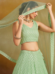 Mint Green Embroidered Lehenga Choli with Matching Sheer Dupatta