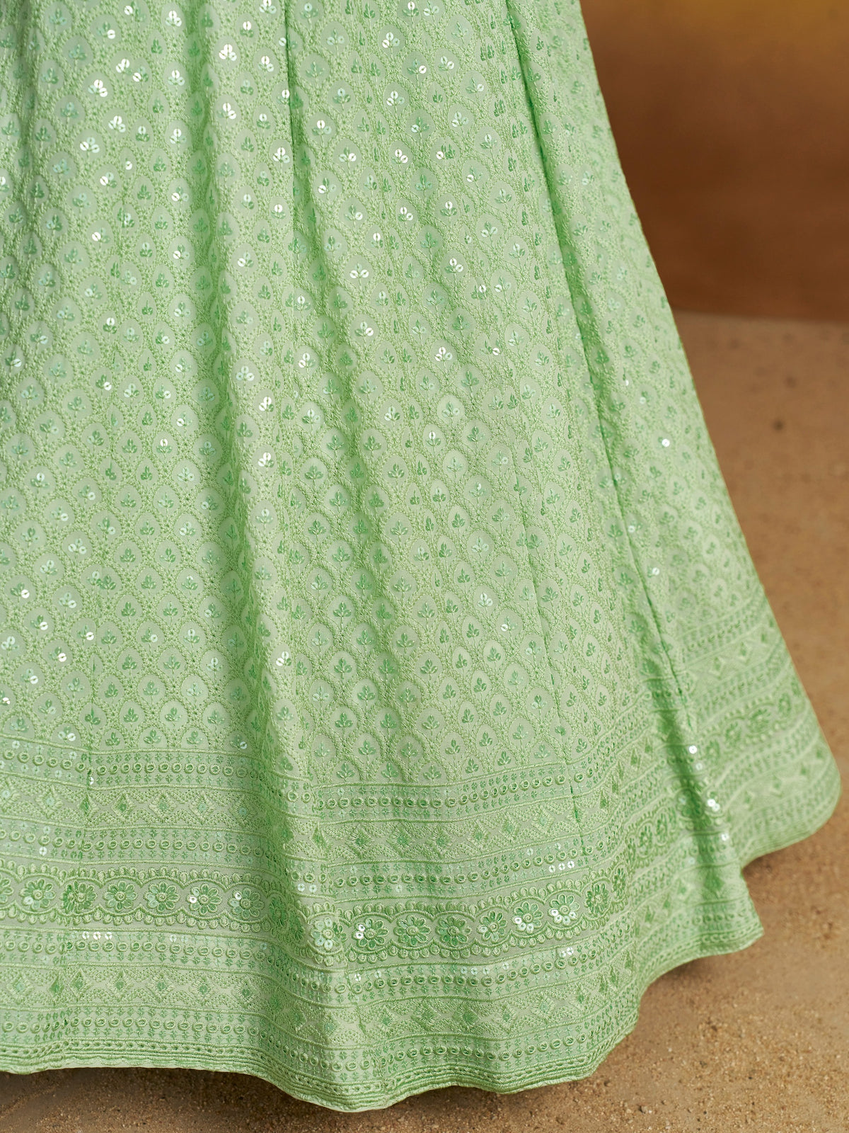 Mint Green Embroidered Lehenga Choli with Matching Sheer Dupatta