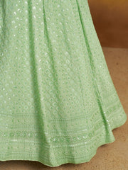 Mint Green Embroidered Lehenga Choli with Matching Sheer Dupatta