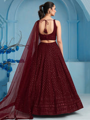 Maroon Embroidered Lehenga Choli with Matching Sheer Dupatta