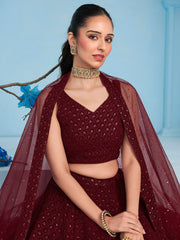 Maroon Embroidered Lehenga Choli with Matching Sheer Dupatta