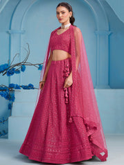 Rani Pink Embroidered Lehenga Choli with Matching Sheer Dupatta