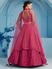 Rani Pink Embroidered Lehenga Choli with Matching Sheer Dupatta