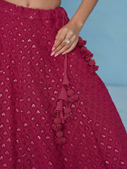 Rani Pink Embroidered Lehenga Choli with Matching Sheer Dupatta
