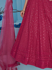 Rani Pink Embroidered Lehenga Choli with Matching Sheer Dupatta