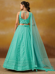 Sky Blue Embroidered Lehenga Choli with Matching Sheer Dupatta