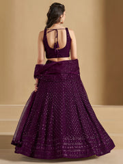 Wine Purple Embroidered Lehenga Choli with Matching Sheer Dupatta