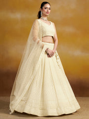 White Embroidered Lehenga Choli with Sheer Dupatta