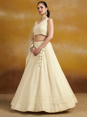 White Embroidered Lehenga Choli with Sheer Dupatta