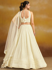 White Embroidered Lehenga Choli with Sheer Dupatta