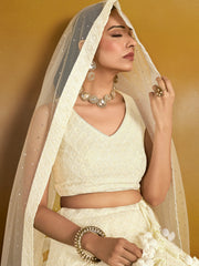 White Embroidered Lehenga Choli with Sheer Dupatta