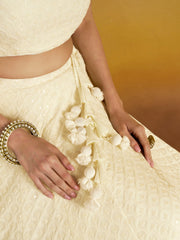 White Embroidered Lehenga Choli with Sheer Dupatta