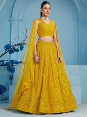 Mustard Yellow Embroidered Lehenga Choli with Matching Dupatta