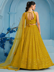 Mustard Yellow Embroidered Lehenga Choli with Matching Dupatta
