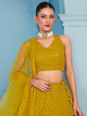 Mustard Yellow Embroidered Lehenga Choli with Matching Dupatta