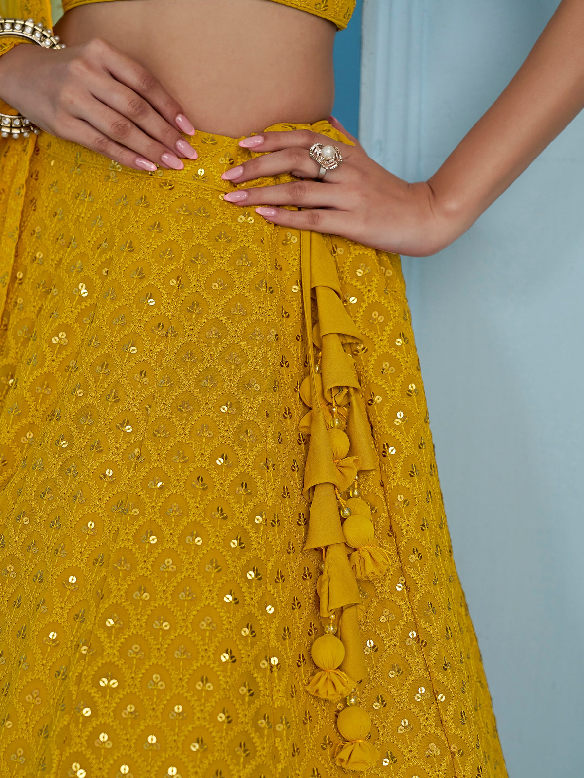 Mustard Yellow Embroidered Lehenga Choli with Matching Dupatta