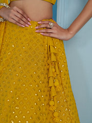 Mustard Yellow Embroidered Lehenga Choli with Matching Dupatta