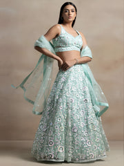 Pastel Mint Green Embroidered Bridal Lehenga Choli with Net Dupatta