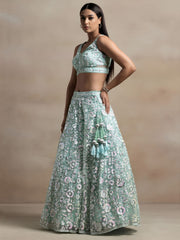 Pastel Mint Green Embroidered Bridal Lehenga Choli with Net Dupatta