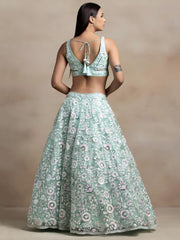 Pastel Mint Green Embroidered Bridal Lehenga Choli with Net Dupatta