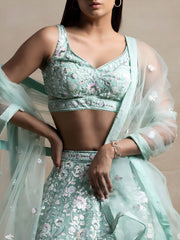 Pastel Mint Green Embroidered Bridal Lehenga Choli with Net Dupatta