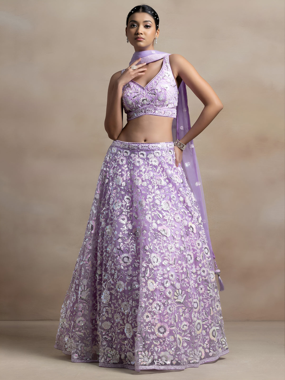 Lavender Purple Heavy Embroidered Lehenga Choli with Dupatta