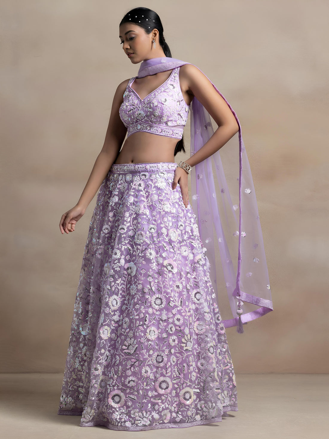 Lavender Purple Heavy Embroidered Lehenga Choli with Dupatta