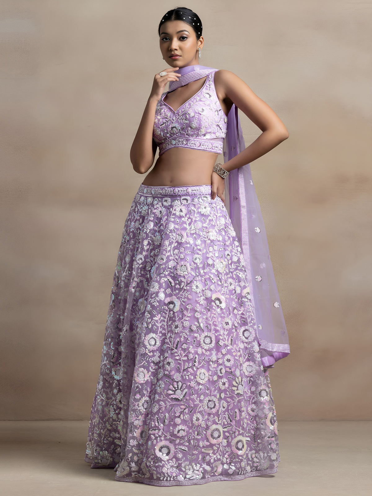 Lavender Purple Heavy Embroidered Lehenga Choli with Dupatta
