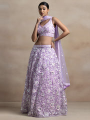 Lavender Purple Heavy Embroidered Lehenga Choli with Dupatta