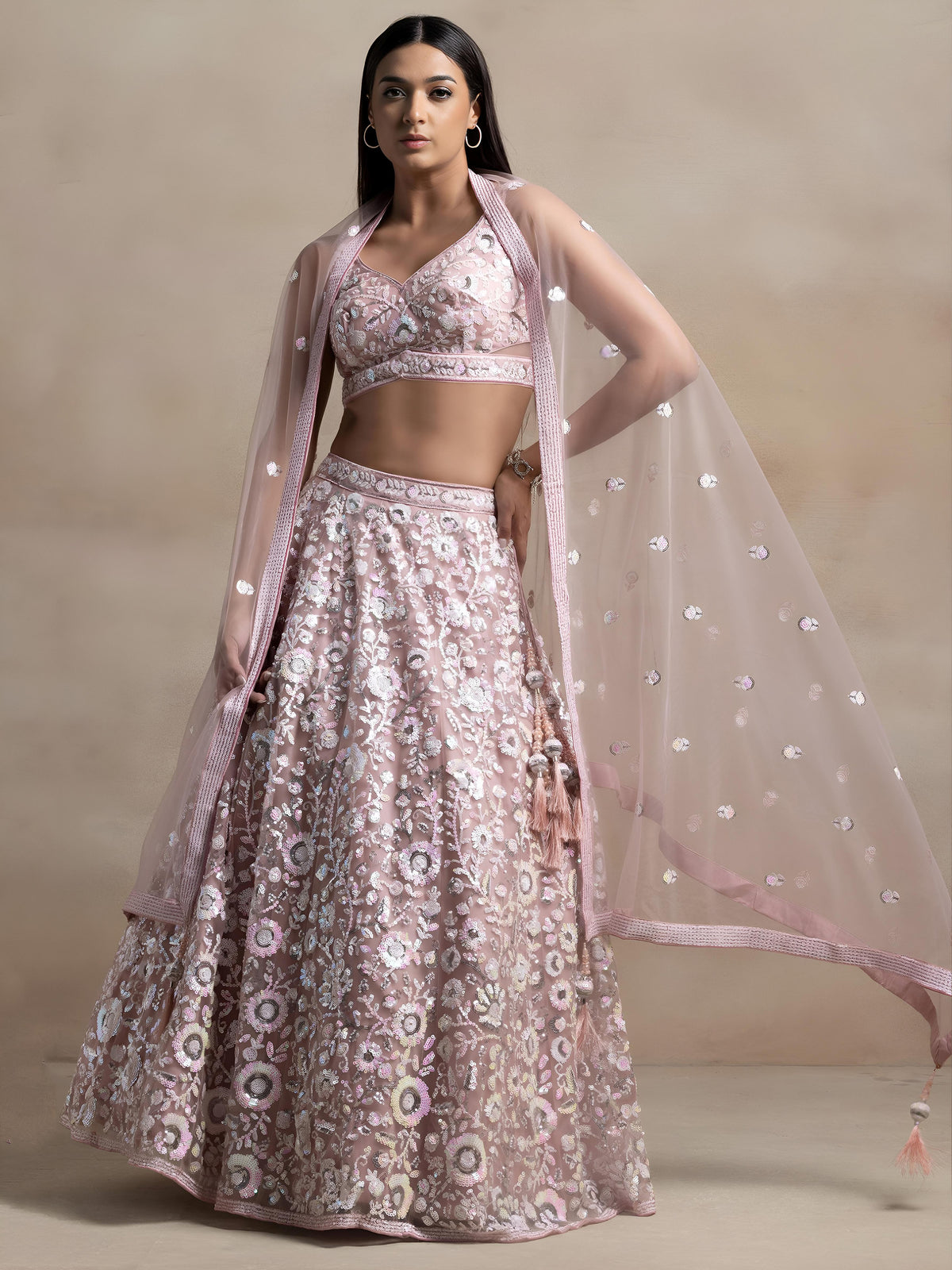 Blush Pink Heavy Embroidered Lehenga Choli with Net Dupatta