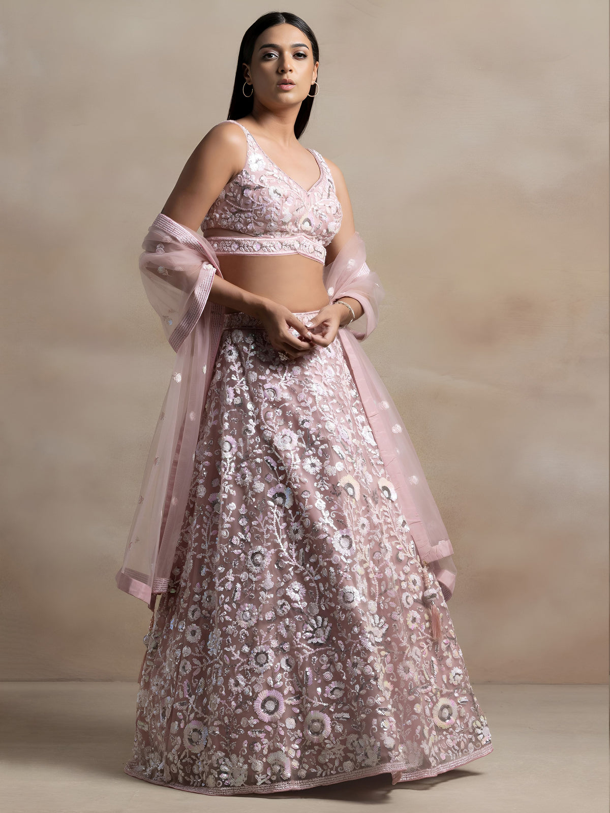 Blush Pink Heavy Embroidered Lehenga Choli with Net Dupatta