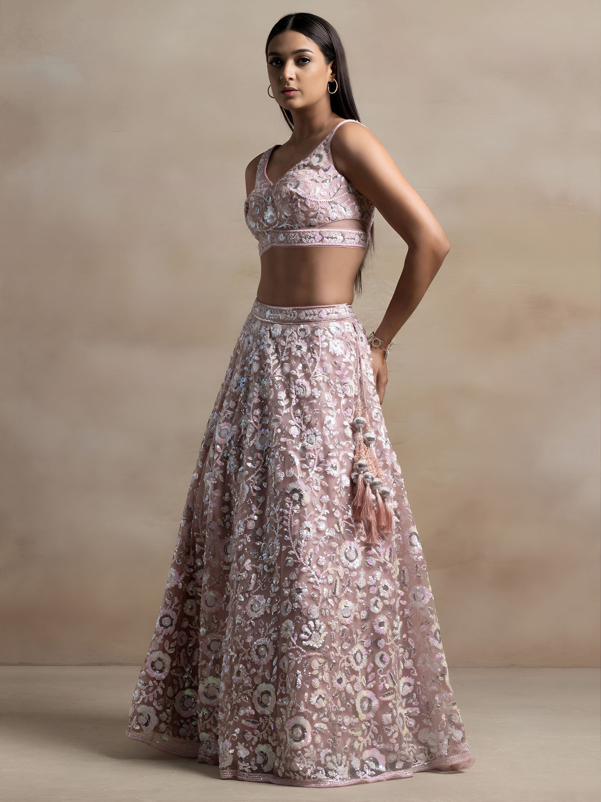 Blush Pink Heavy Embroidered Lehenga Choli with Net Dupatta