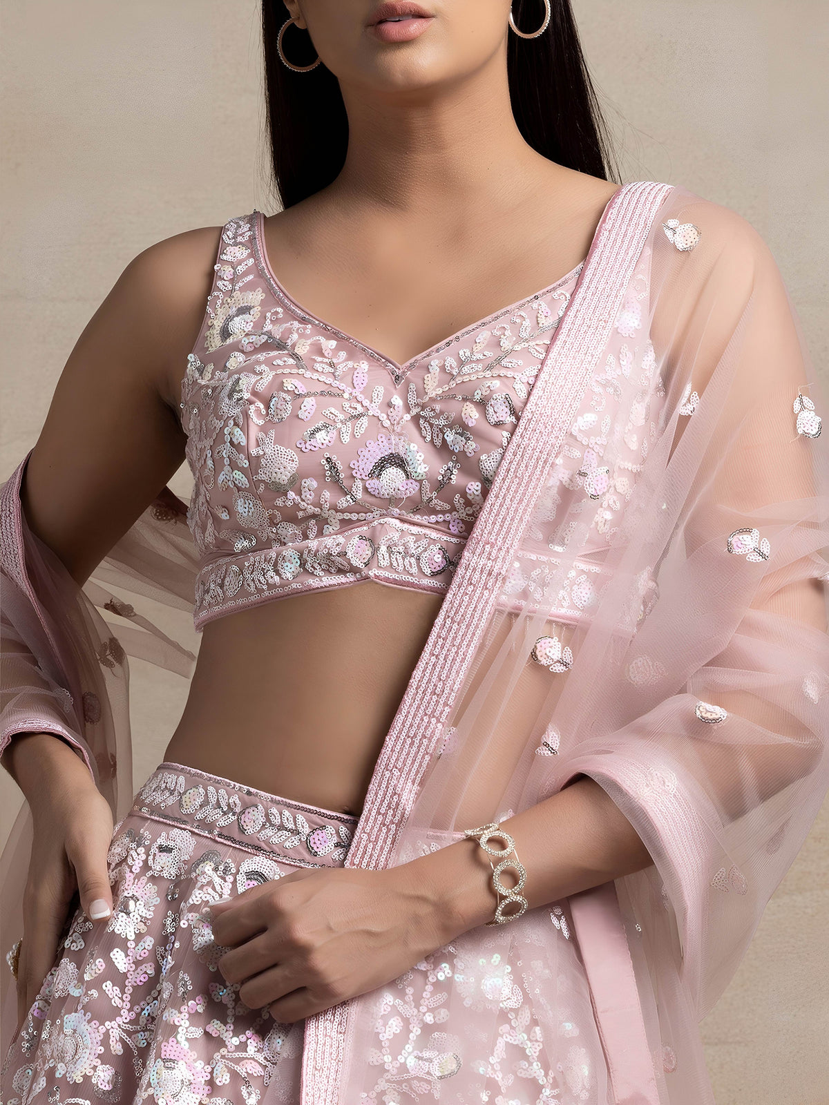 Blush Pink Heavy Embroidered Lehenga Choli with Net Dupatta