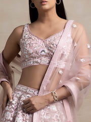 Blush Pink Heavy Embroidered Lehenga Choli with Net Dupatta