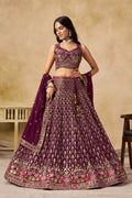 Purple Lehenga Choli with Pink Floral Embroidery and Designer Dupatta